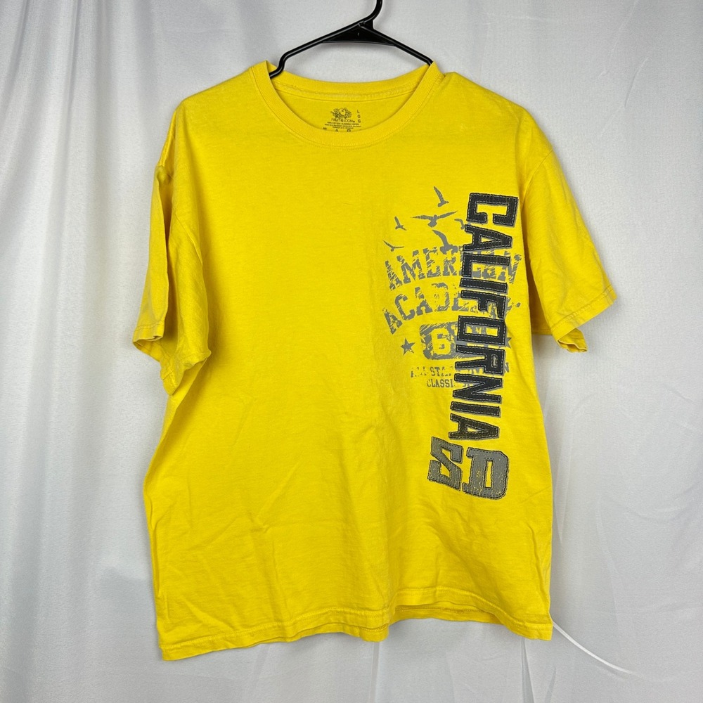 Vintage Fruit of the Loom California Graphic T-Shirt Mens L Yellow Y2K